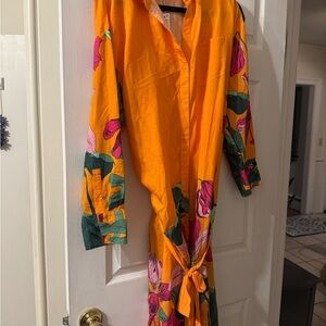 Express Orange Floral Long Sleeve Dress
